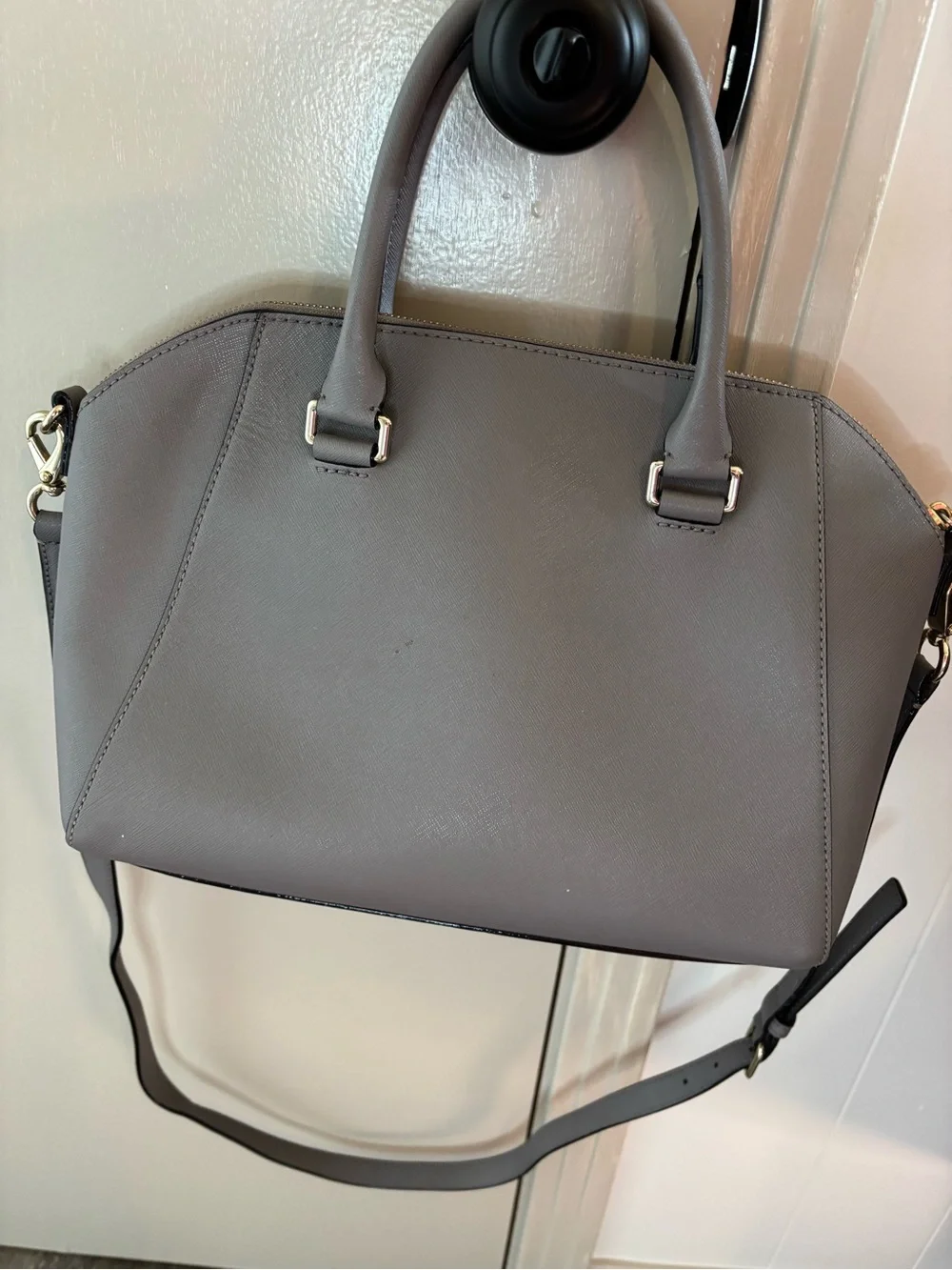 kate spade Gray Dome Satchel with Removable Strap and Gold Hardware